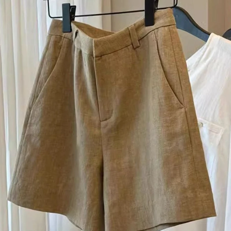 Summer Vintage Cotton and Linen Women Wide Leg High Waist Casual Shorts - Image 6