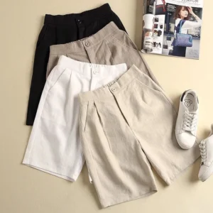 High Waist Loose Cotton Linen Casual Shorts For Women Summer