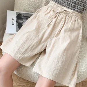 Women’s Knee Length Cotton Linen Elastic Waist Loose Bermuda Shorts