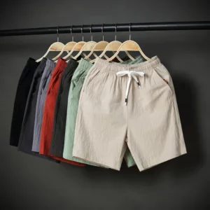 Men's Casual Linen Shorts Breathable Elastic Waist Summer Beach Wear