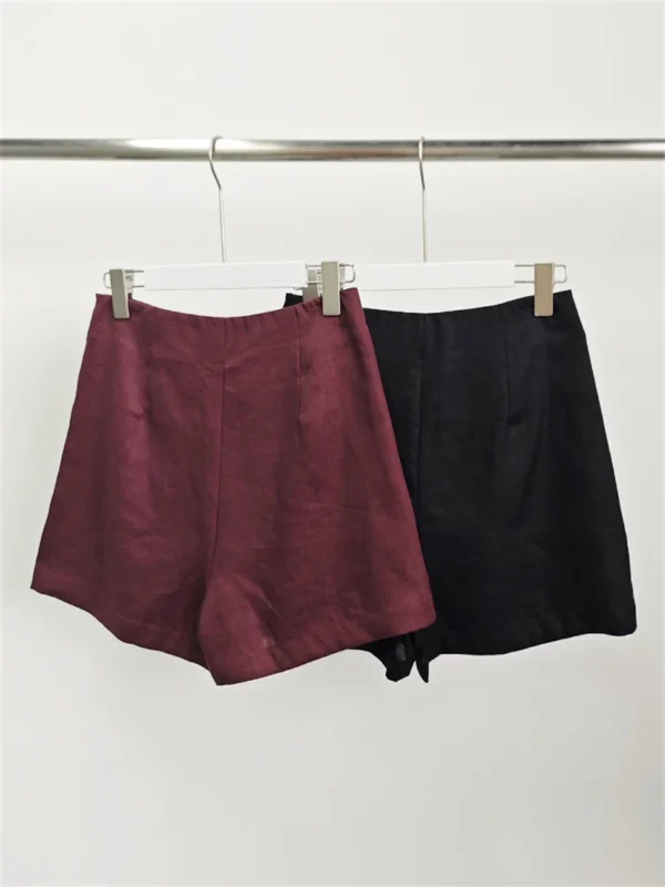 Summer Women High Waist Linen Blend Casual Lady Shorts In 2 Colors - Image 2