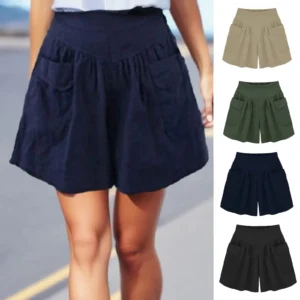 Plus Size Lady Pants Summer Cotton Linen Shorts Loose Fit Casual