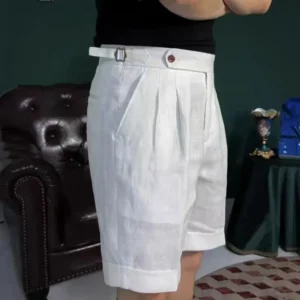 British Style Linen Knee Length Casual Loose Buckle Shorts For Men