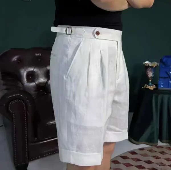 British Style Linen Knee Length Casual Loose Buckle Shorts For Men
