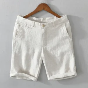 100% Linen Casual Shorts Men Summer Thin Solid Streetwear Fashion Comfort