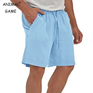 Men's Summer Linen Shorts Elastic Waist Lightweight Beach Fitness Pants