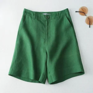 Women’s Linen Knee-Length Wide Shorts Korean Style Summer Streetwear