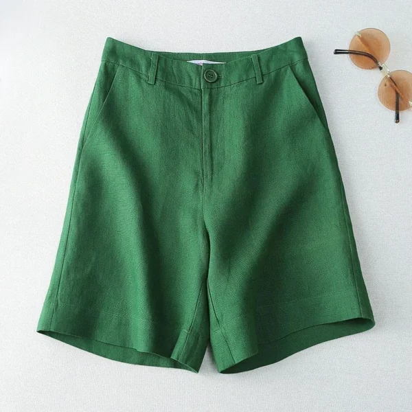 Women’s Linen Knee-Length Wide Shorts Korean Style Summer Streetwear
