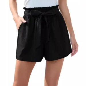 Linen Women's Shorts Elastic Waist Belt Loose Cotton Summer Breathable Pants
