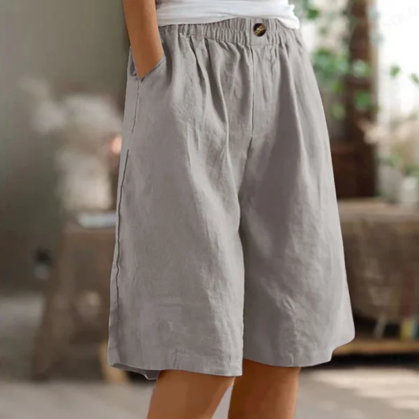 Plus Size Cotton Linen Bermuda Shorts With Pockets For Women - Image 2
