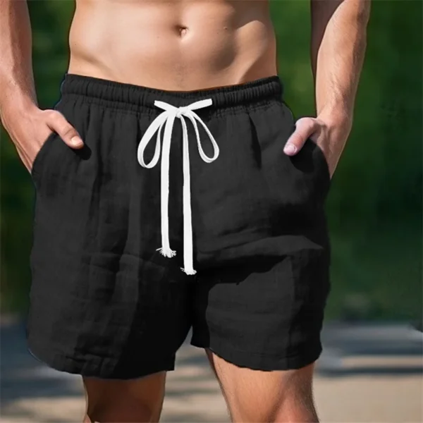 Mens Linen Beach Shorts Elastic Waist Drawstring Swim Trunks - Image 2
