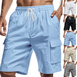 Men Loose Wide Leg Shorts – Casual Cotton Linen Drawstring Summer Pants