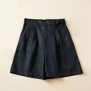 Drawstring Elastic Wide Leg Shorts Pants Female Loose Linen Casual Summer Shorts