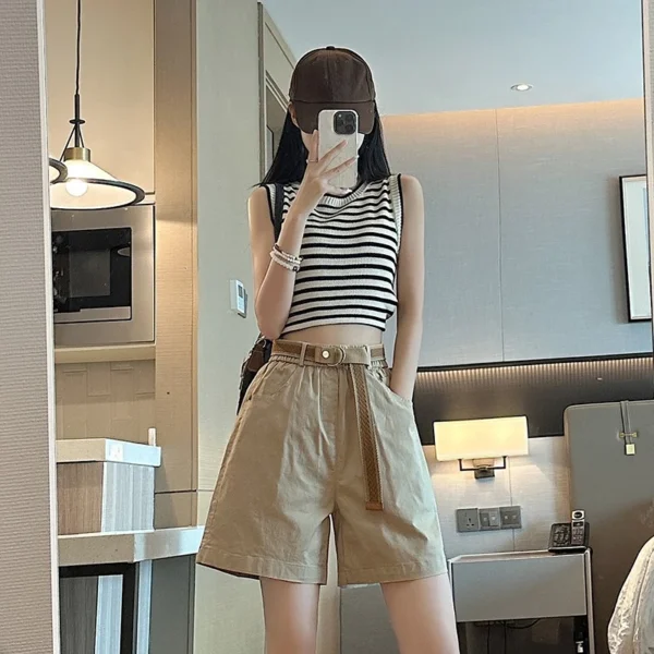 Summer High Waist Cotton Linen Loose Wide Leg Women’s Casual Shorts - Image 5