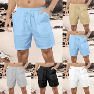 Lightweight Drawstring Beach Pants – Casual Cotton Linen Summer Shorts Men
