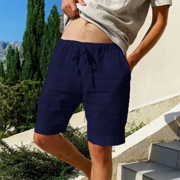Men's Cotton Linen Beach Shorts Breathable Loose Summer Trousers - Image 2