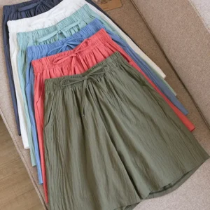 High Waist Loose Shorts For Girls Casual Cotton Linen Summer Shorts