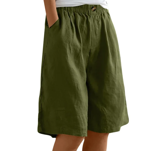 Plus Size Cotton Linen Bermuda Shorts With Pockets For Women - Image 5