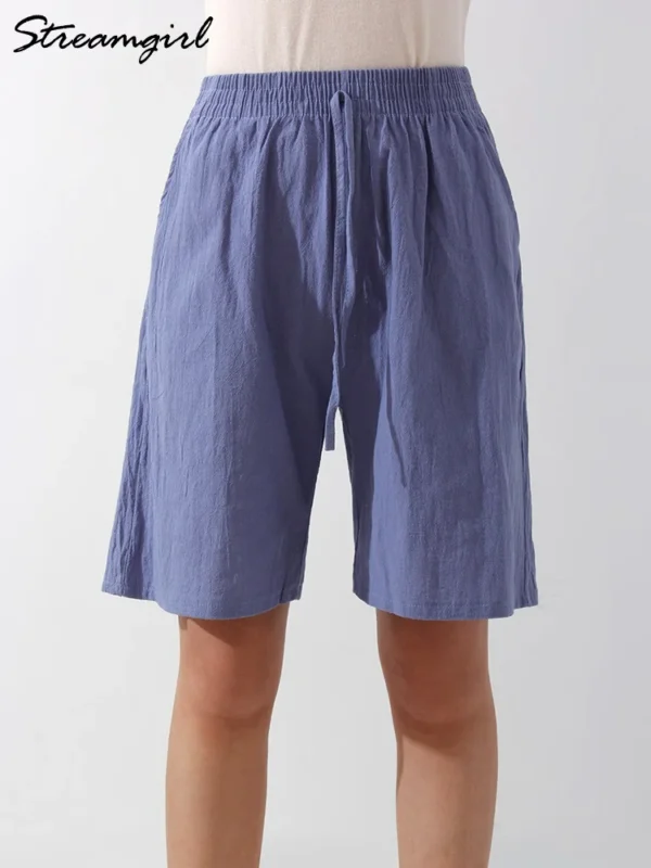 Women’s Knee Length Cotton Linen Elastic Waist Loose Bermuda Shorts - Image 5