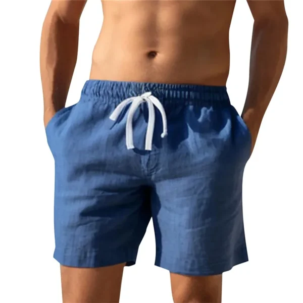Mens Linen Beach Shorts Elastic Waist Drawstring Swim Trunks - Image 6