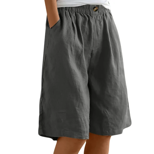 Plus Size Cotton Linen Bermuda Shorts With Pockets For Women - Image 3