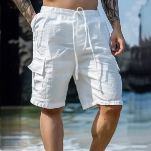 Men’s Summer White Cargo Shorts Loose Streetwear With Pockets