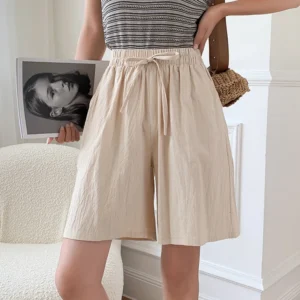 Casual Basic Short Pants High Waisted Linen Gym Shorts Women Sport
