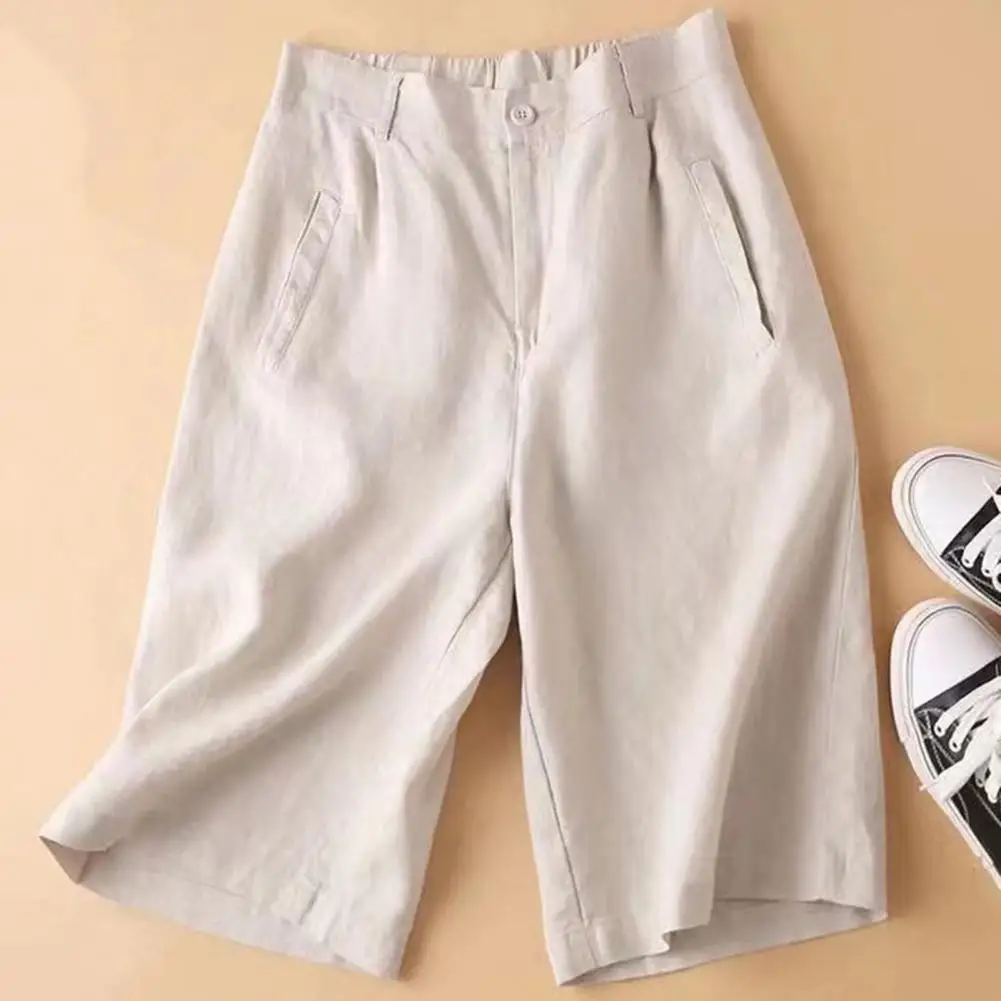 Cotton Linen Shorts Women High Waist Wide Leg Elegant Summer Work Shorts - Image 5