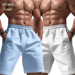 Men's Linen Cotton Jogger Shorts Elastic Waist Summer Activewear