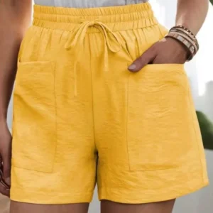 Women Linen Sweatshorts Summer Pockets High Waist Loose Casual Shorts