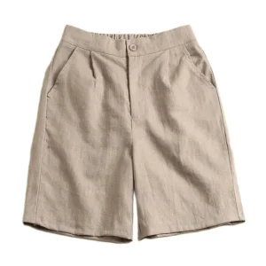 Camel Shorts Solid Casual Linen Cotton High Waist Wide Leg Women Shorts