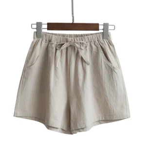 Summer Women Cotton Linen Shorts High Waist Casual Sports Shorts Plus Size