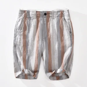 Men's Striped Linen Shorts Summer Thin Loose Casual Beach Trendy Pants