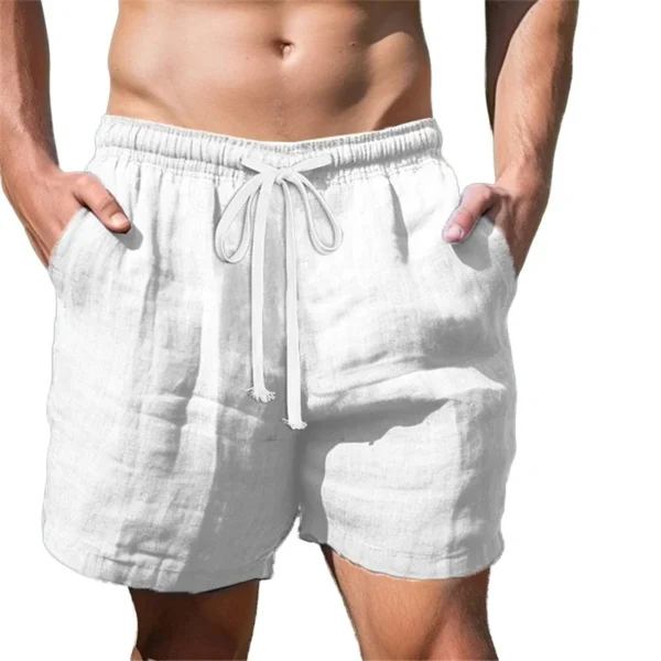 Mens Linen Beach Shorts Elastic Waist Drawstring Swim Trunks - Image 4