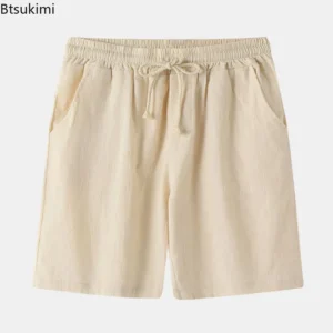 Men's Cotton Linen Swim Trunks Beach Running Surfing Sports Shorts