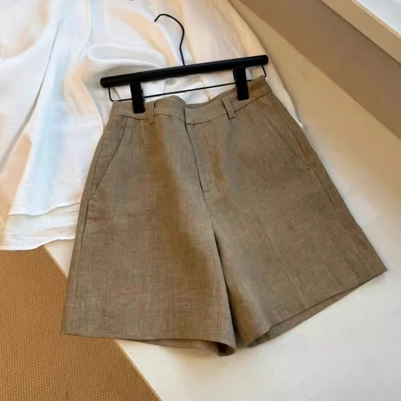 Summer Vintage Cotton and Linen Women Wide Leg High Waist Casual Shorts - Image 2