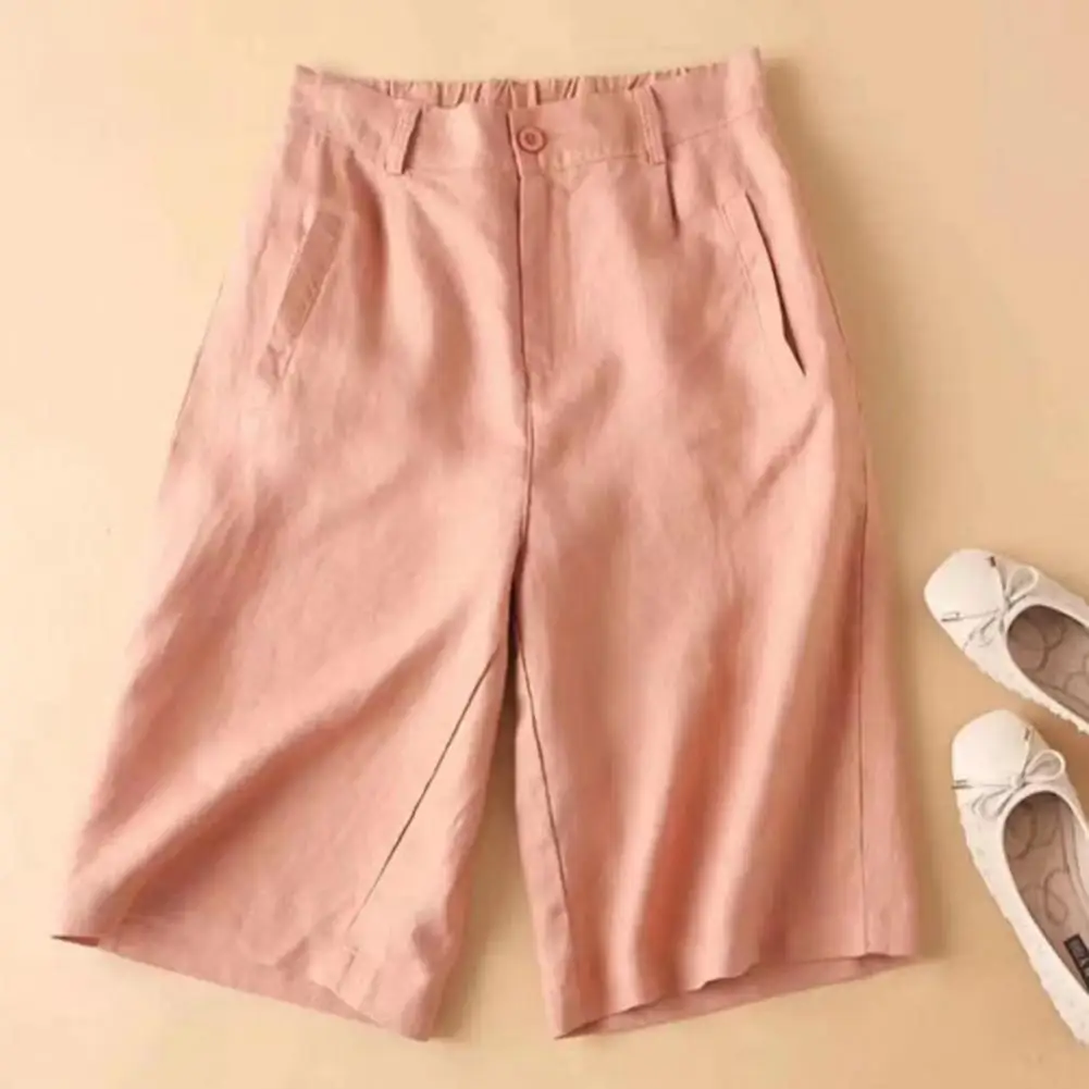 Cotton Linen Shorts Women High Waist Wide Leg Elegant Summer Work Shorts - Image 4