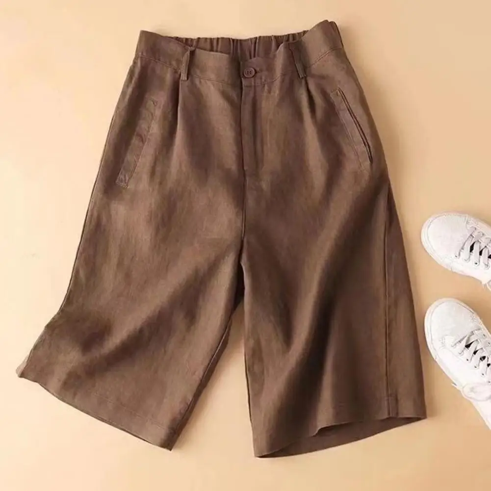 Cotton Linen Shorts Women High Waist Wide Leg Elegant Summer Work Shorts - Image 2