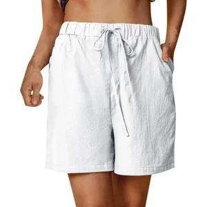 Women's Summer Casual Shorts Drawstring – Cotton Linen Loose Straight Pants