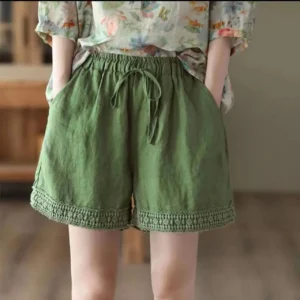 Large Size Casual Linen Wide-leg Pants Cotton Linen Shorts for Women