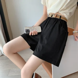Summer High Waist Cotton Linen Loose Wide Leg Women’s Casual Shorts
