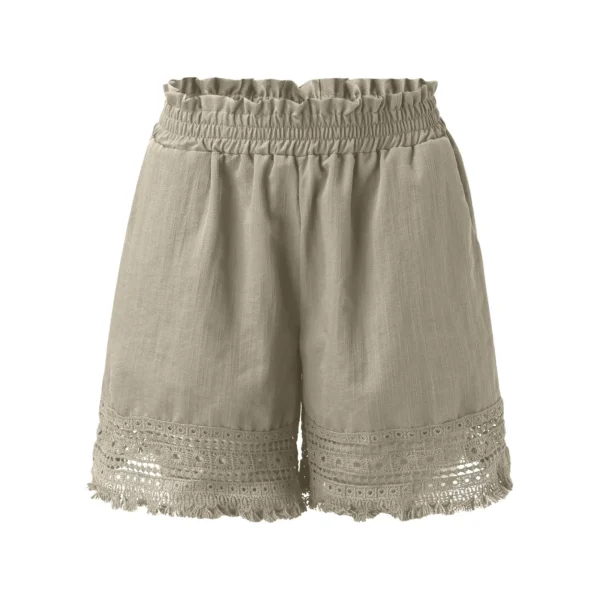 Lace Hollow High Waist Cotton Linen Casual Loose Knit Shorts - Image 3