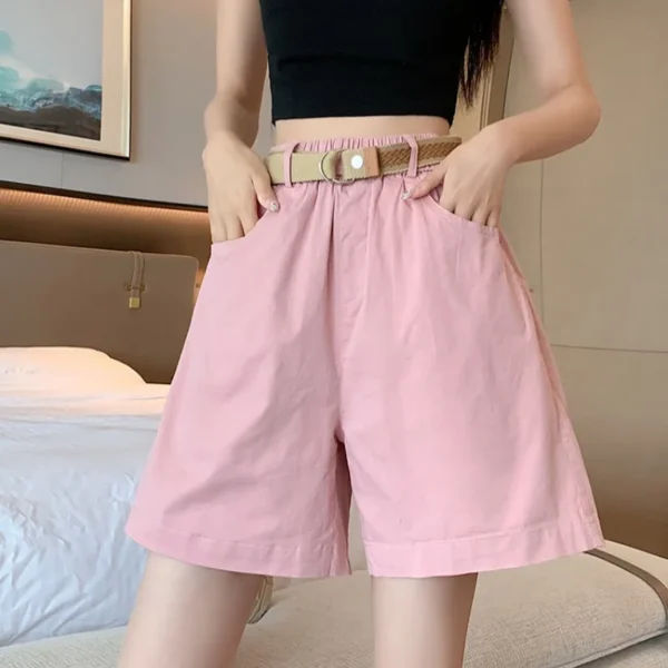 Summer High Waist Cotton Linen Loose Wide Leg Women’s Casual Shorts - Image 2