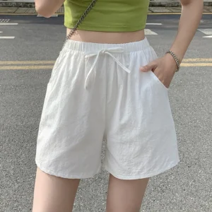 Casual Linen Shorts Women Gym Workout Cotton Lace Up Summer Shorts