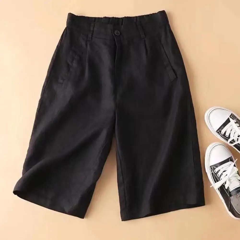 Cotton Linen Shorts Women High Waist Wide Leg Elegant Summer Work Shorts - Image 3