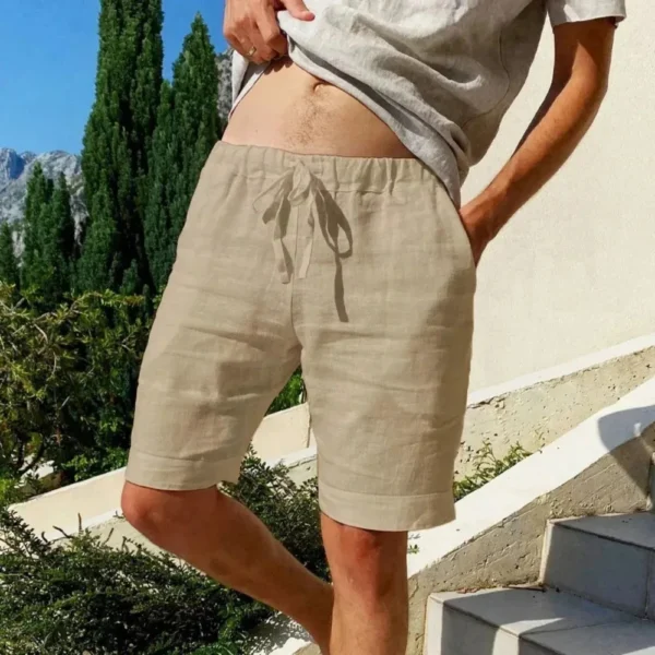 Men's Cotton Linen Beach Shorts Breathable Loose Summer Trousers