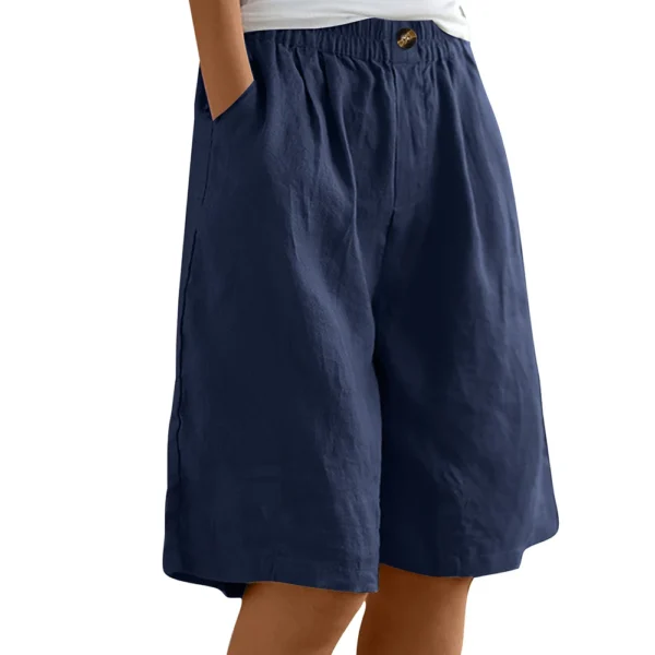 Plus Size Cotton Linen Bermuda Shorts With Pockets For Women - Image 4
