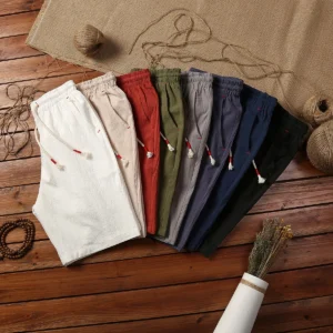Casual Cotton Linen Drawcord Short Pants – Breathable Loose Summer Shorts Men