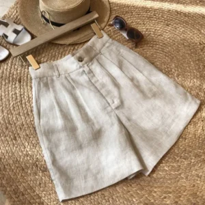 Women’s Korean Office Linen High Waist Loose Wide Leg Shorts