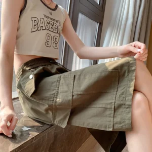 American Retro Work Shorts in Summer High Waist Wide Leg Casual Shorts